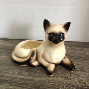 Vtg Ceramic Siamese Cat Succulent Planter